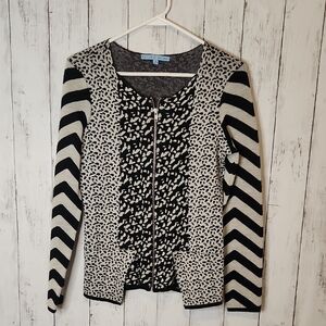 ANTONIO MELANI Black and White Knit Sweater Zip Up Small